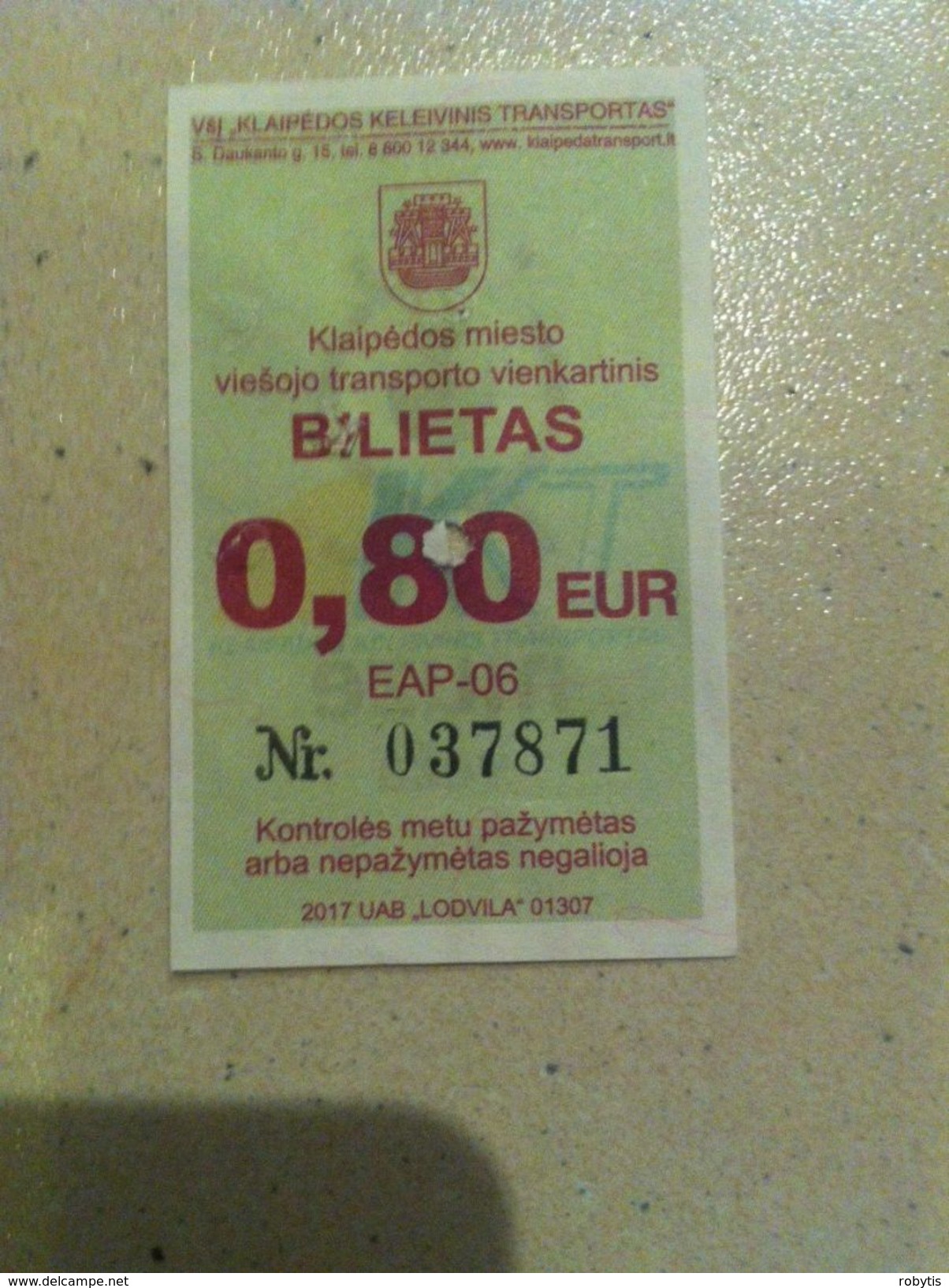 Lithuania Litauen Bus Ticket City Klaipeda Memel 2017 - Europa