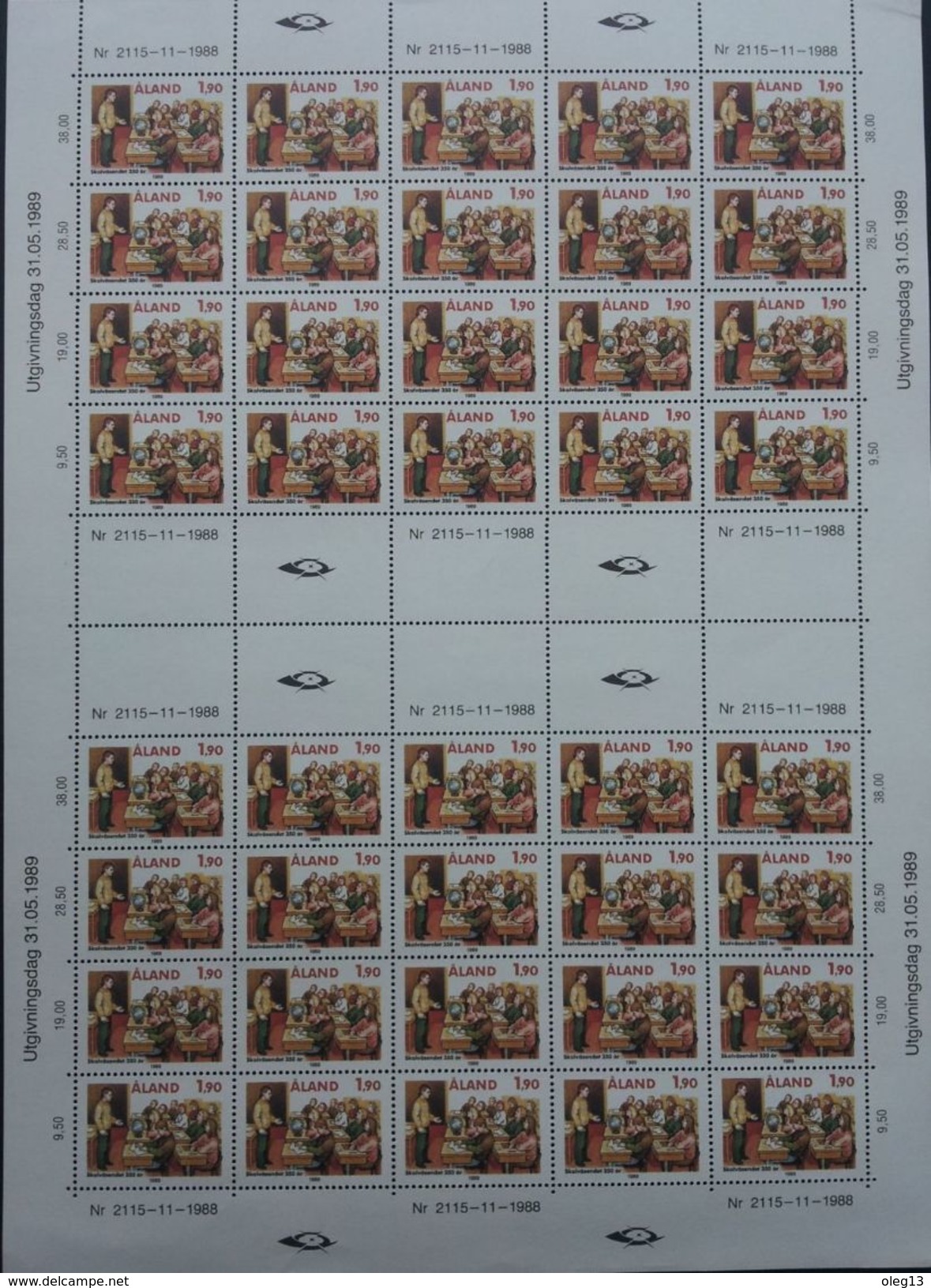 1989 Aland. 350  Years Of Education Full Sheet (5x8) ** - Aland