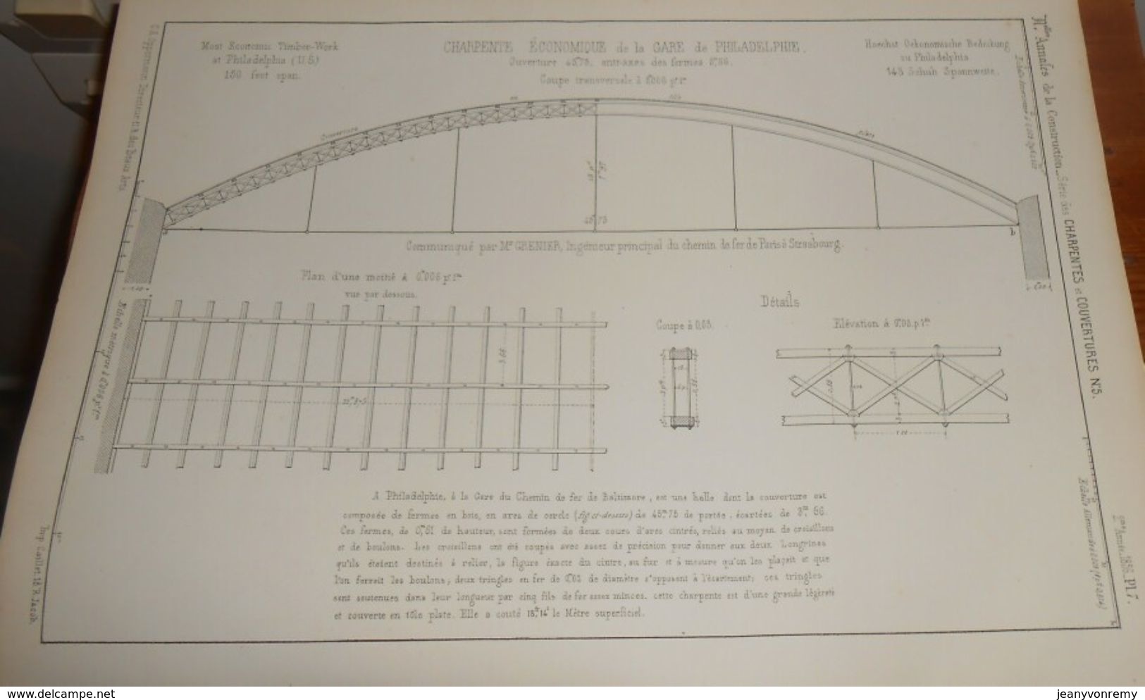 Plan De La Charpente De La Gare De Philadelphie. 1856. - Arbeitsbeschaffung