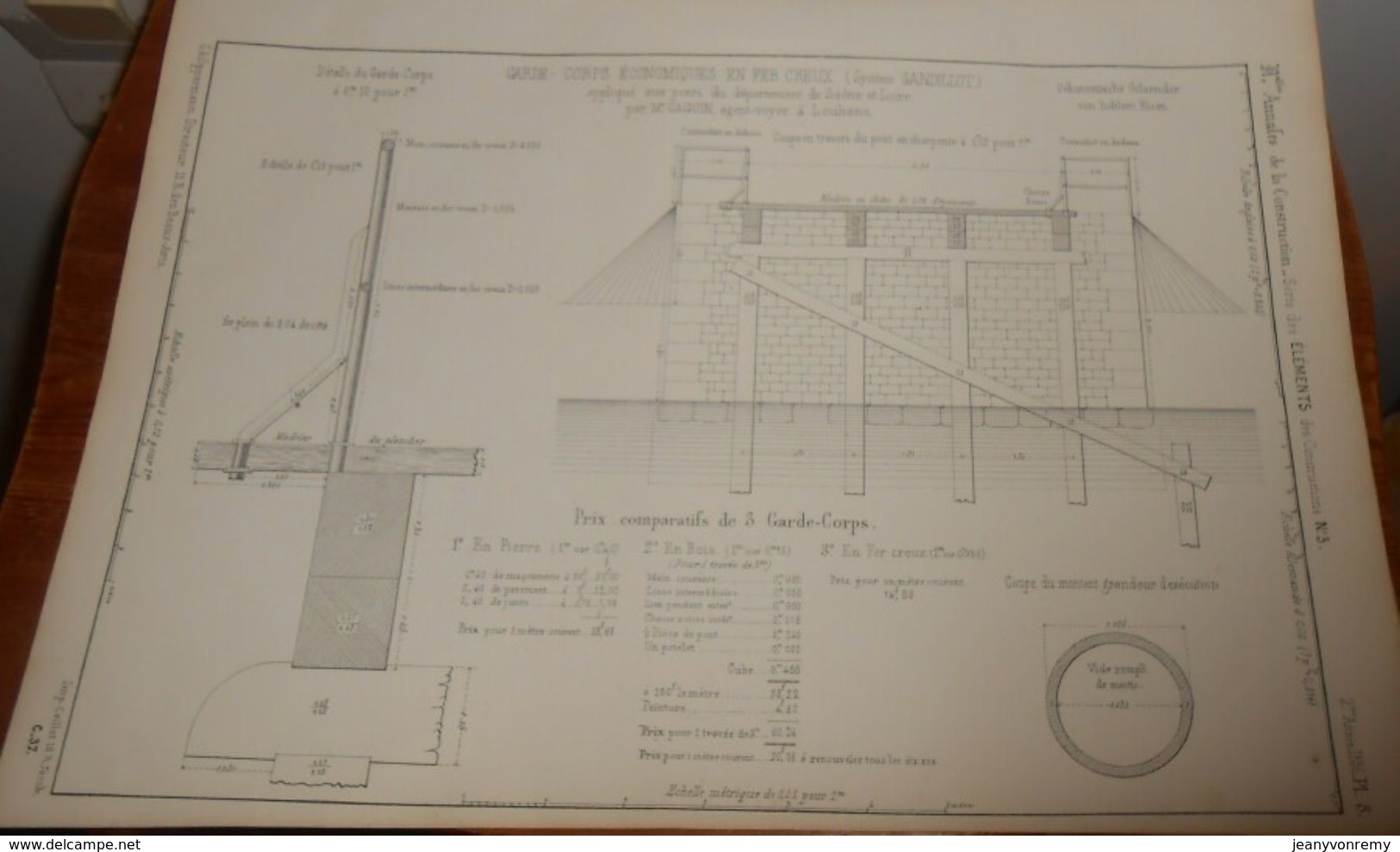 Plan De Garde Corps économiques En Fer Creux Des Ponts De Saône Et Loire. Système Gandillot. 1856. - Travaux Publics