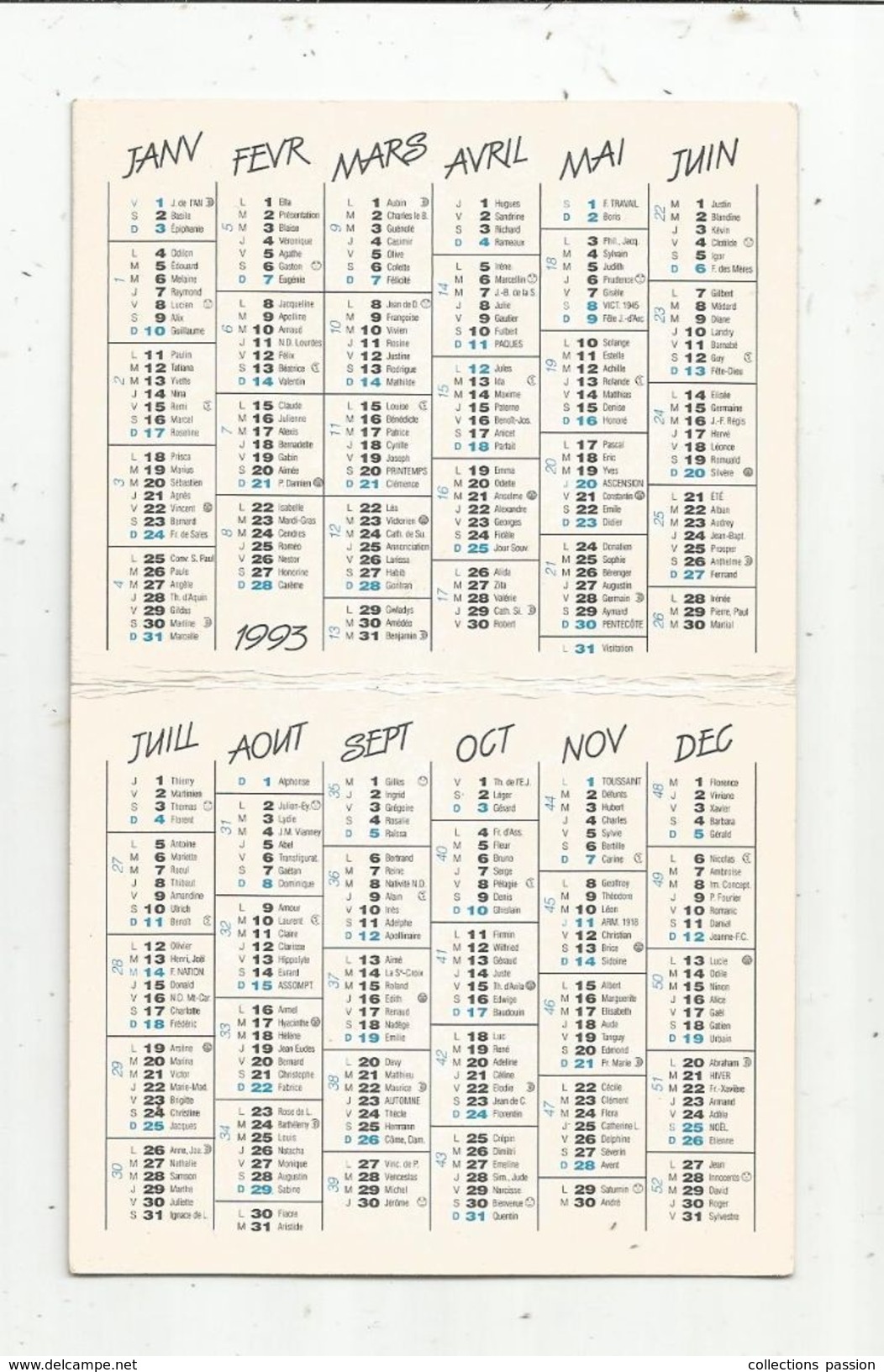 Calendrier , Petit Format ,1993, MOTOS PARIS JACQUES , Marseille , 3 Scans - Petit Format : 1991-00