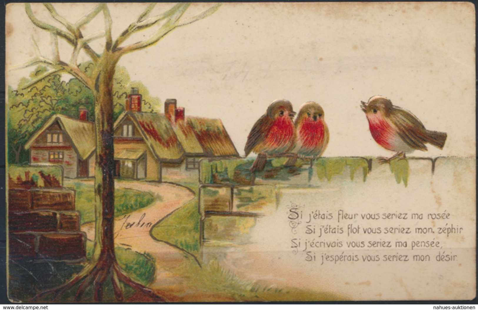 Ansichtskarte Prägekarte Künstler Juhen 3 Vögel Auf Mauer Walcourt N. Muno Tiere - Sonstige & Ohne Zuordnung