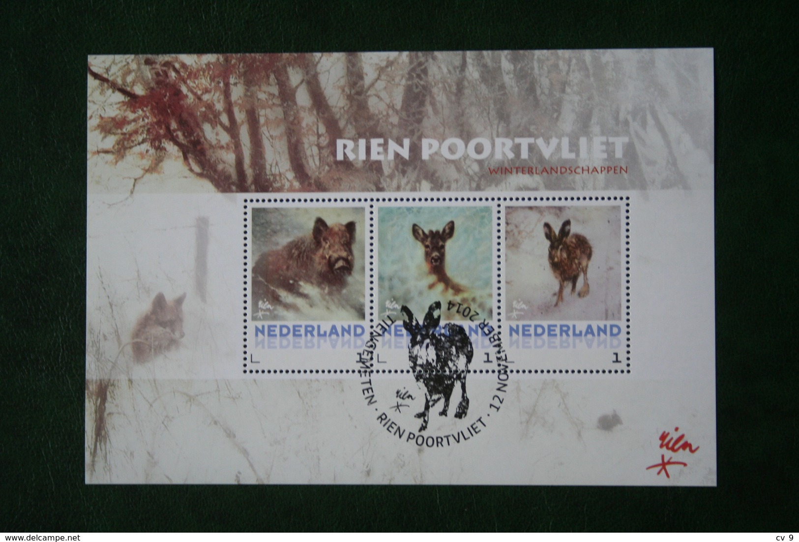 POSTSET Rien Poortvliet Winterlandschappen Dear 2014 Gestempeld / Used NEDERLAND / NIEDERLANDE / NETHERLANDS - Timbres Personnalisés