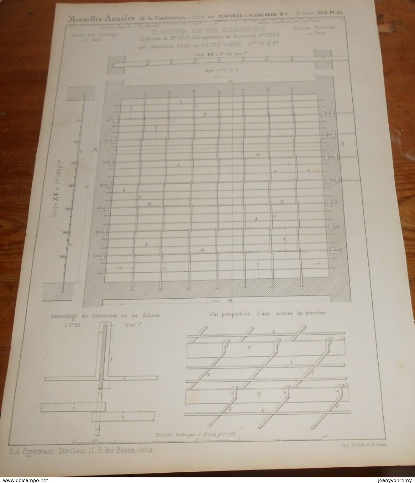 Plan D'un Plancher En Fer. Système De M. Vaux, Entrepreneur De Serrurerie.. 1856. - Public Works