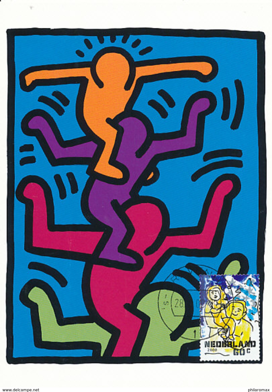 D32303 CARTE MAXIMUM CARD FD 2000 NETHERLANDS - HAPPY CHRISTMAS SITTING ON SHOULDER CP KEITH HARING ORIGINAL - Navidad