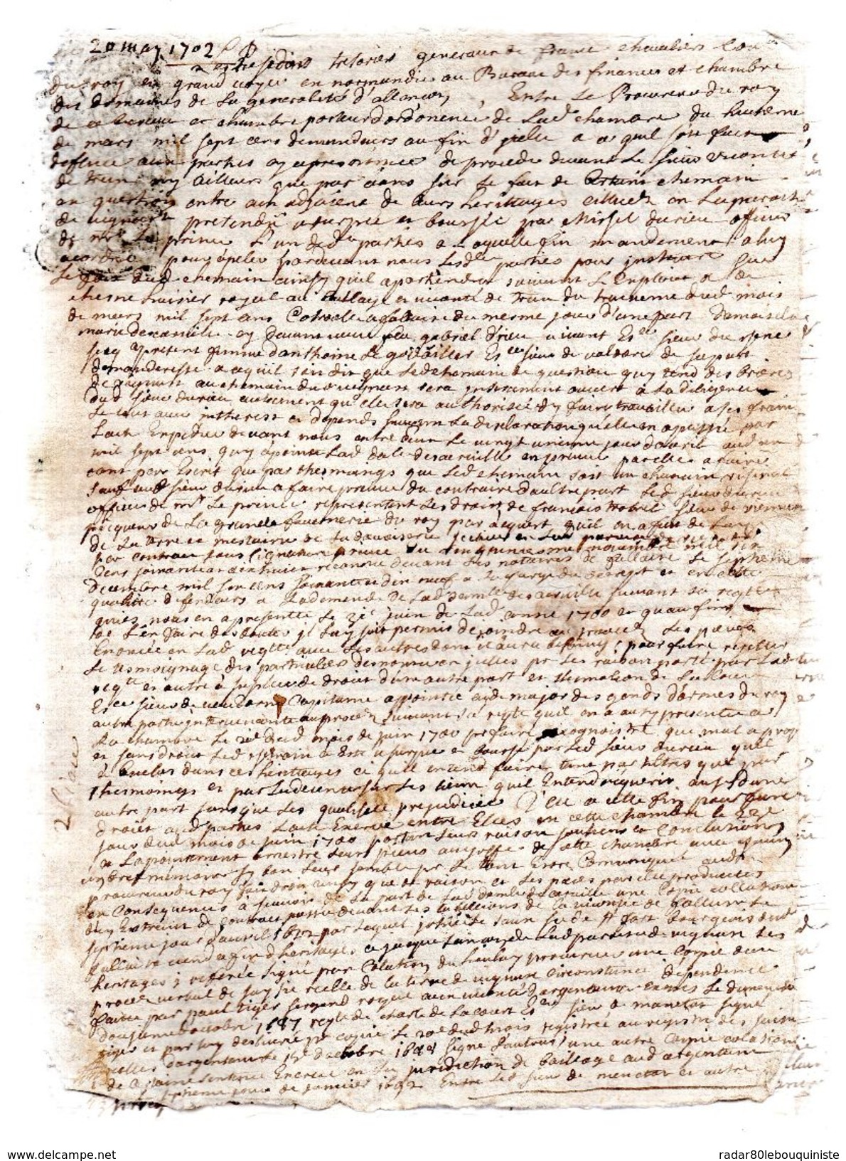 MICHEL DE RIEU Officier.sieur DUCHEMIN Demeurant à Vignats.8 Pages.20 May 1702. - Historical Documents