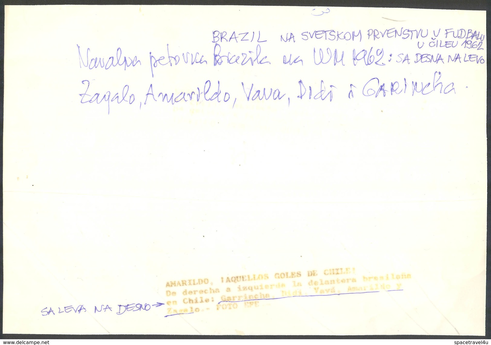 BRAZIL NATIONAL FOOTBALL TEAM World Cup Chile 1962 (Zagalo Amarildo Vava Didi Garincha) - PHOTO - 22,5 X 15,6 Cm(VFS-04) - Apparel, Souvenirs & Other