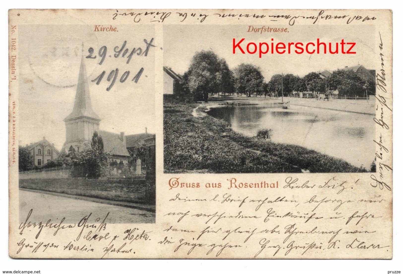 Berlin - Rosenthal 1901, Kirche + Dorfstrasse, Nach Winnweiler - Pankow