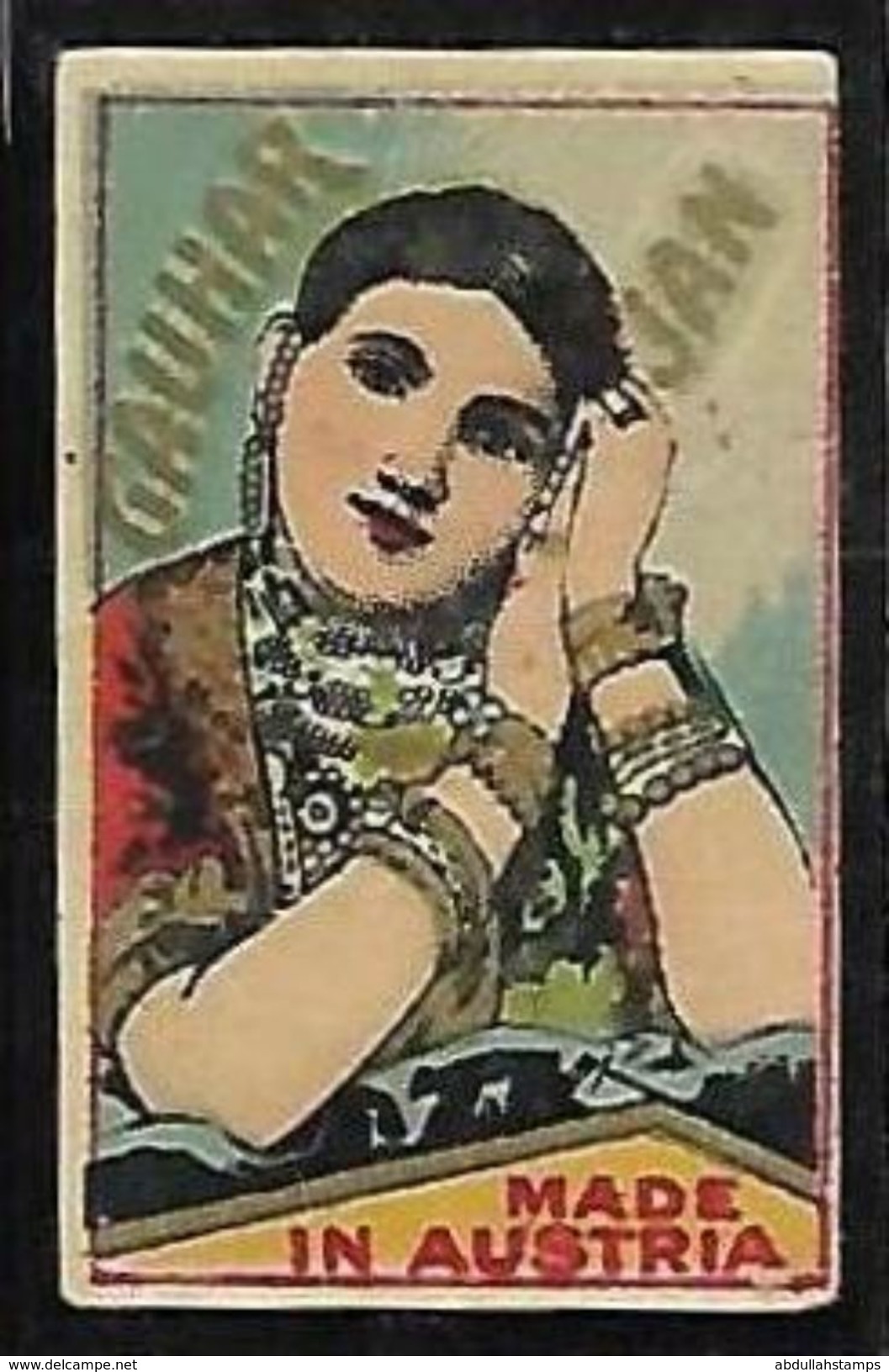 INDIA MATCHBOX LABEL " GAUHAR JAN "  MADE IN AUSTRIA . - Zündholzschachteletiketten