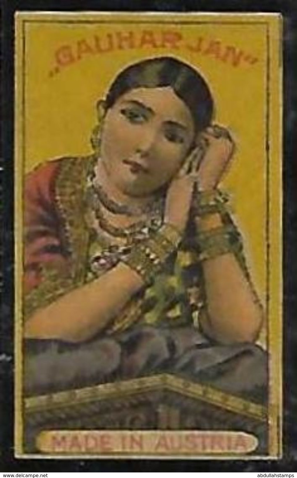 INDIA MATCHBOX LABEL " GAUHAR JAN "  MADE IN AUSTRIA . - Zündholzschachteletiketten