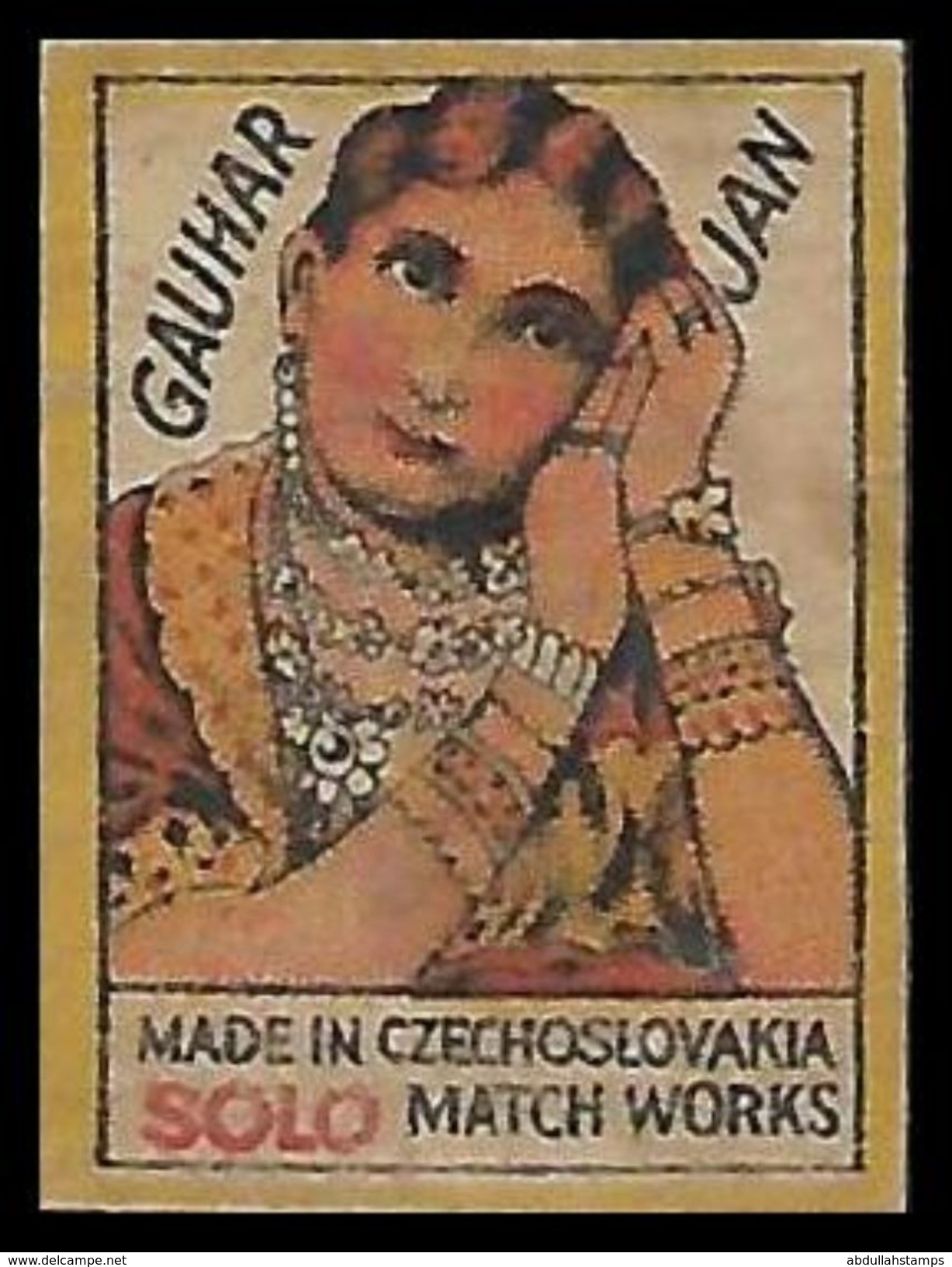 INDIA MATCHBOX LABEL " GAUHAR JAN "  MADE IN CZECHOSLOVAKIA . - Zündholzschachteletiketten