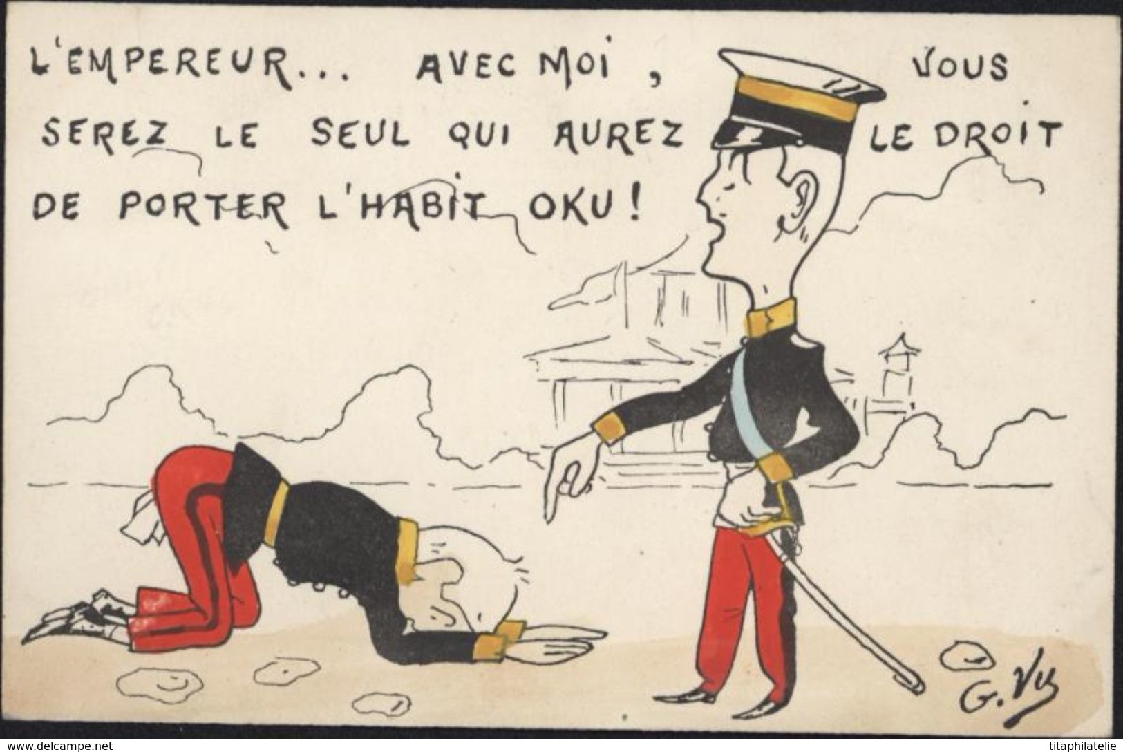 CP Satirique Japon Chine Russie Oku Yasukata Général Armée Impériale Japonaise Victoire Militaire Manchourie Nanschan - Satiriques