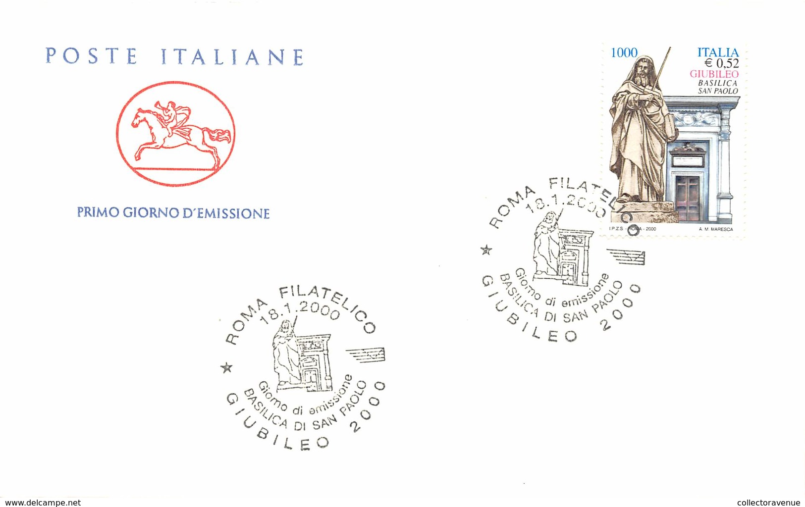 FDC Cavallino - Italia Repubblica 2000 - Giubileo Anno 2000 - NVG ** - Roma - Non Classificati