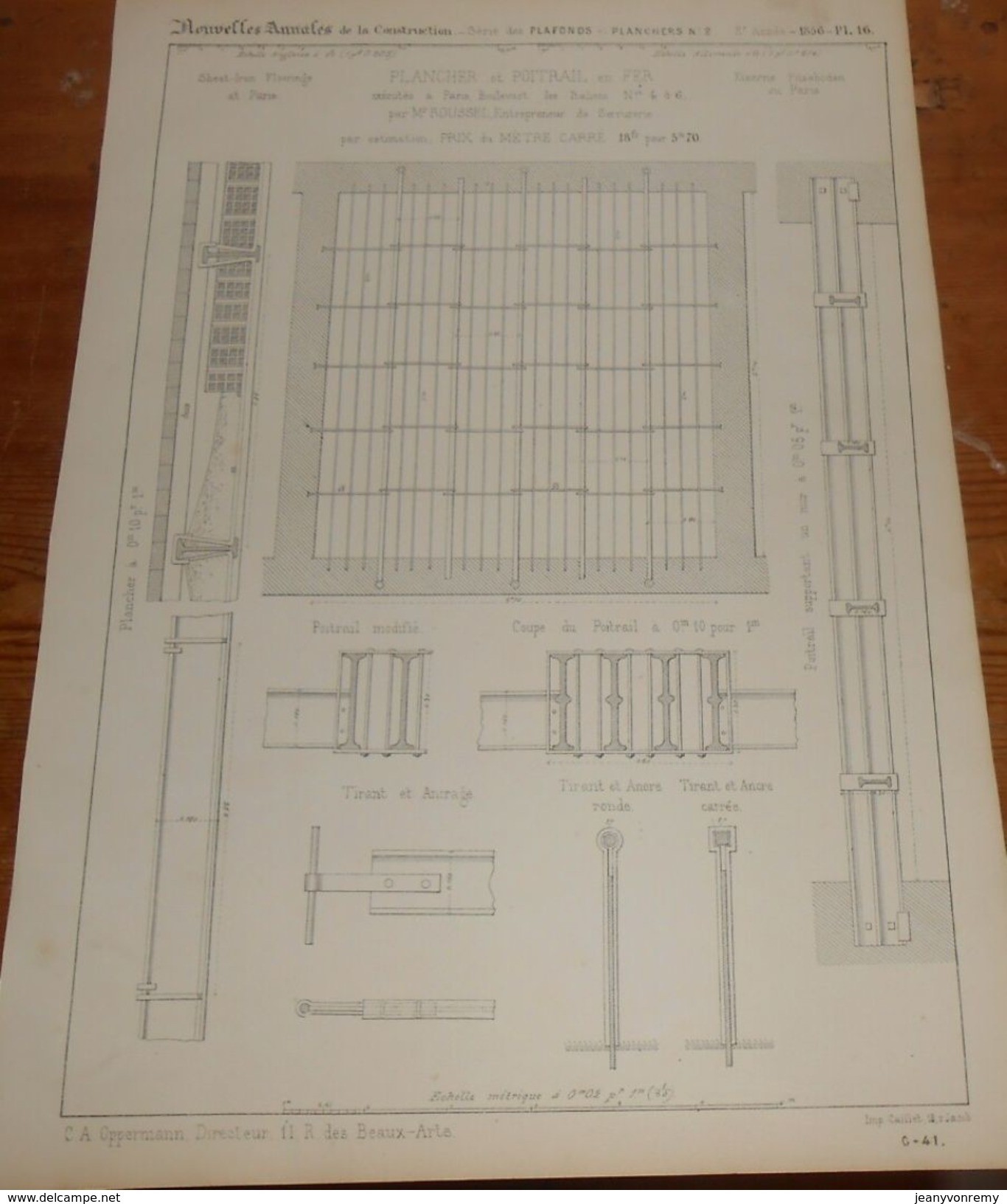 Plan D'un Plancher  Et Poitrail En Fer. Boulevard Des Italiens à Paris. 1856. - Public Works