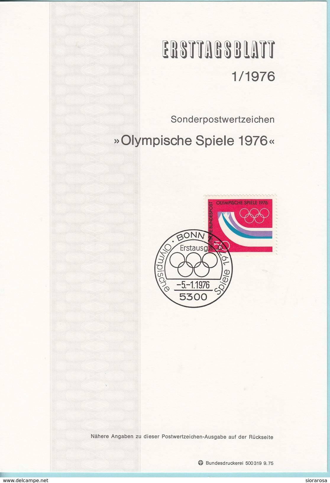 Germania 1976 Sc. 1204 Ersttagsblatt N. 1 "Olympische"  FDC  Sheet  Olympic Rings Innsbruck Austria - Winter 1976: Innsbruck