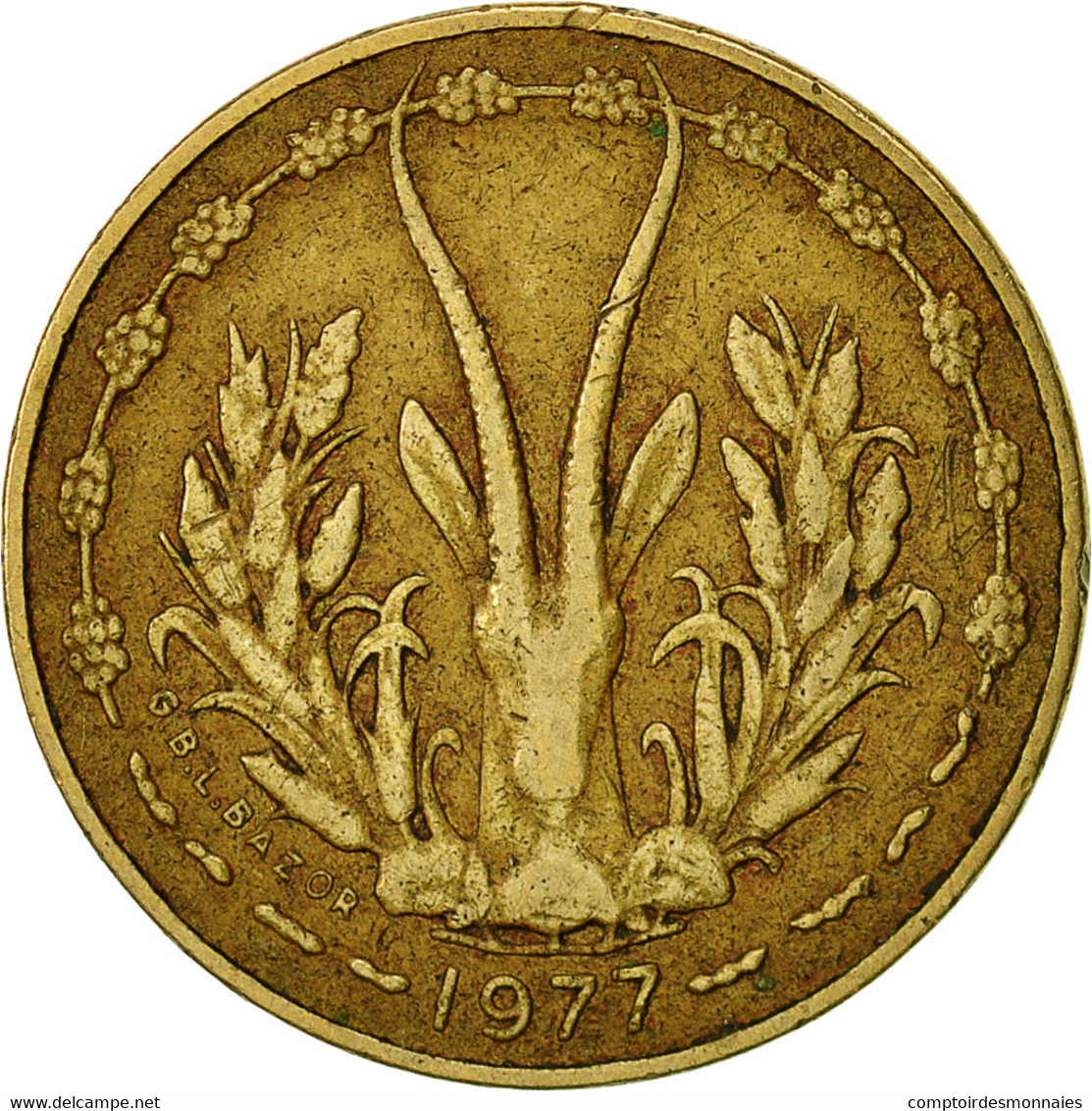 Monnaie, West African States, 5 Francs, 1977, TTB, Aluminum-Nickel-Bronze, KM:2a - Elfenbeinküste