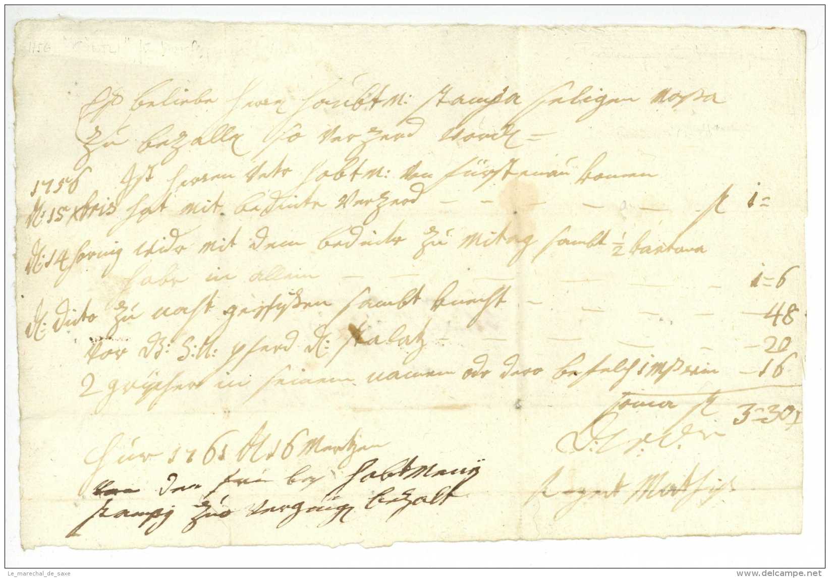 CHUR 1761 Schweiz Wirtshausrechnung Für Hauptmann Stampa Von Fürstenau Coire Graubünden Coira - Switzerland