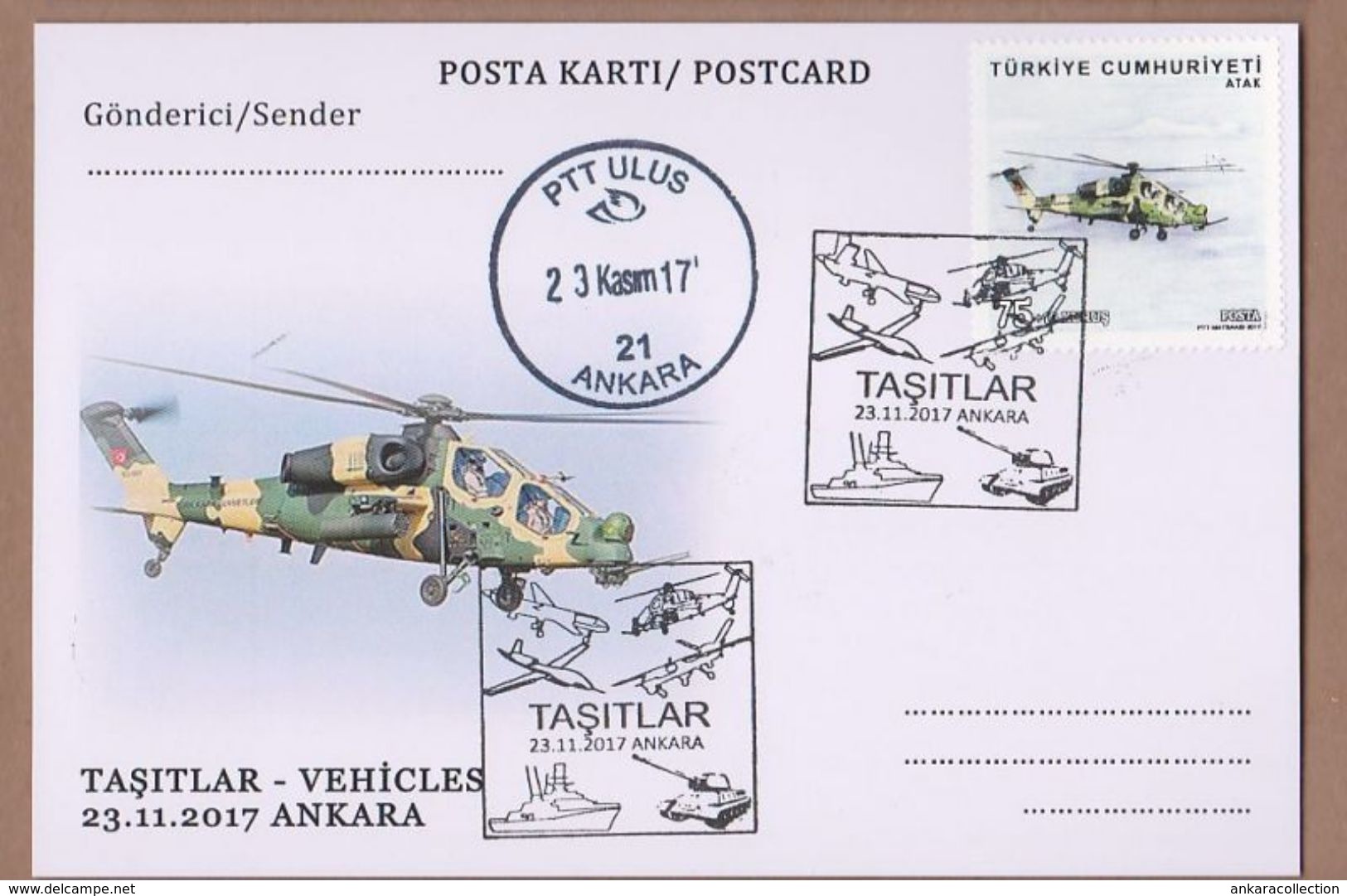 AC - TURKEY POSTAL STATIONARY - VEHICLES HELICOPTER ANKARA, 23 NOVEMBER 2017 - Postal Stationery