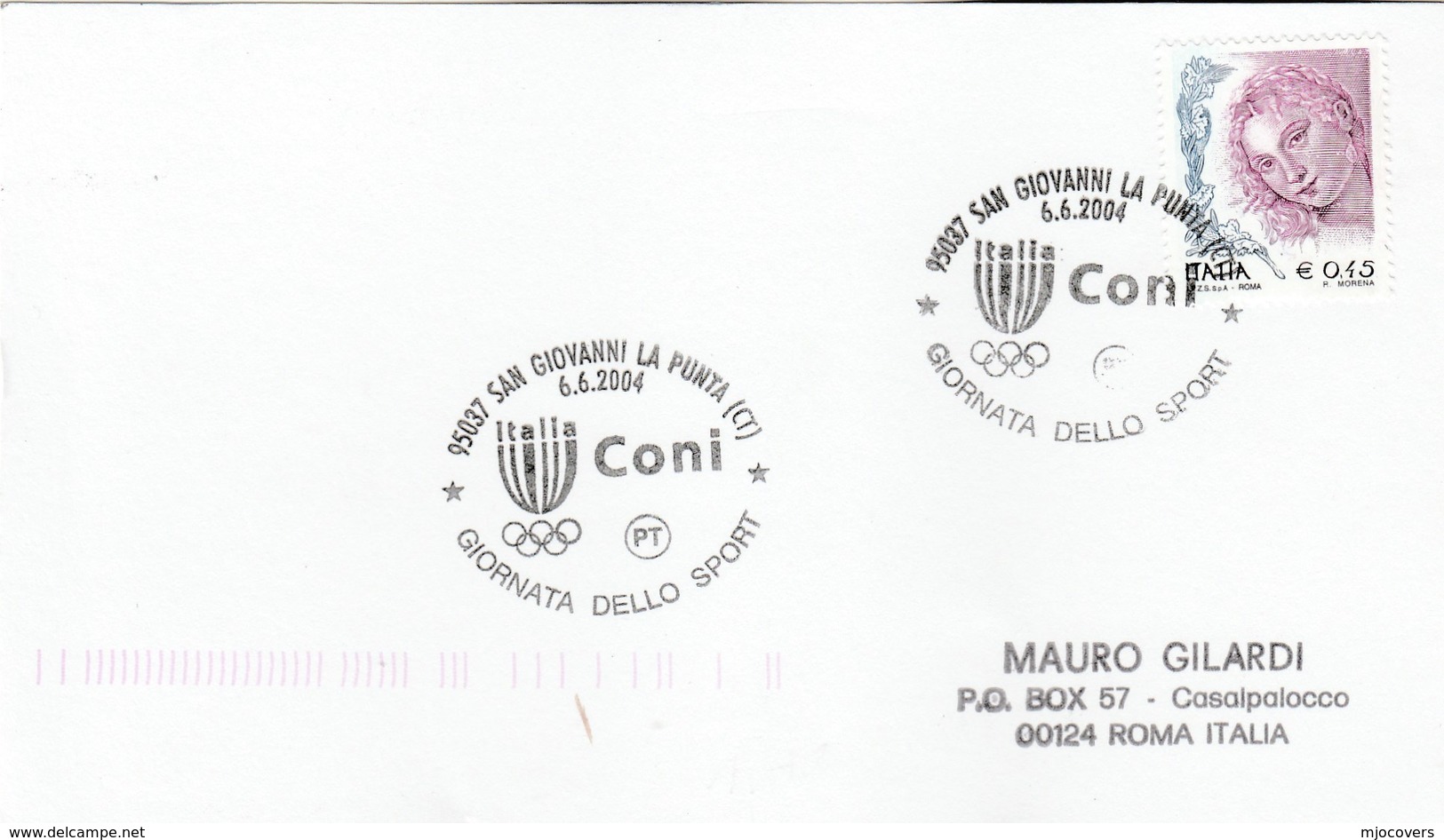 2004 San Giovanni ITALY SPORT DAY OLYMPICS EVENT COVER  Card Olympic Games Stamps - 2001-10: Marcophilia