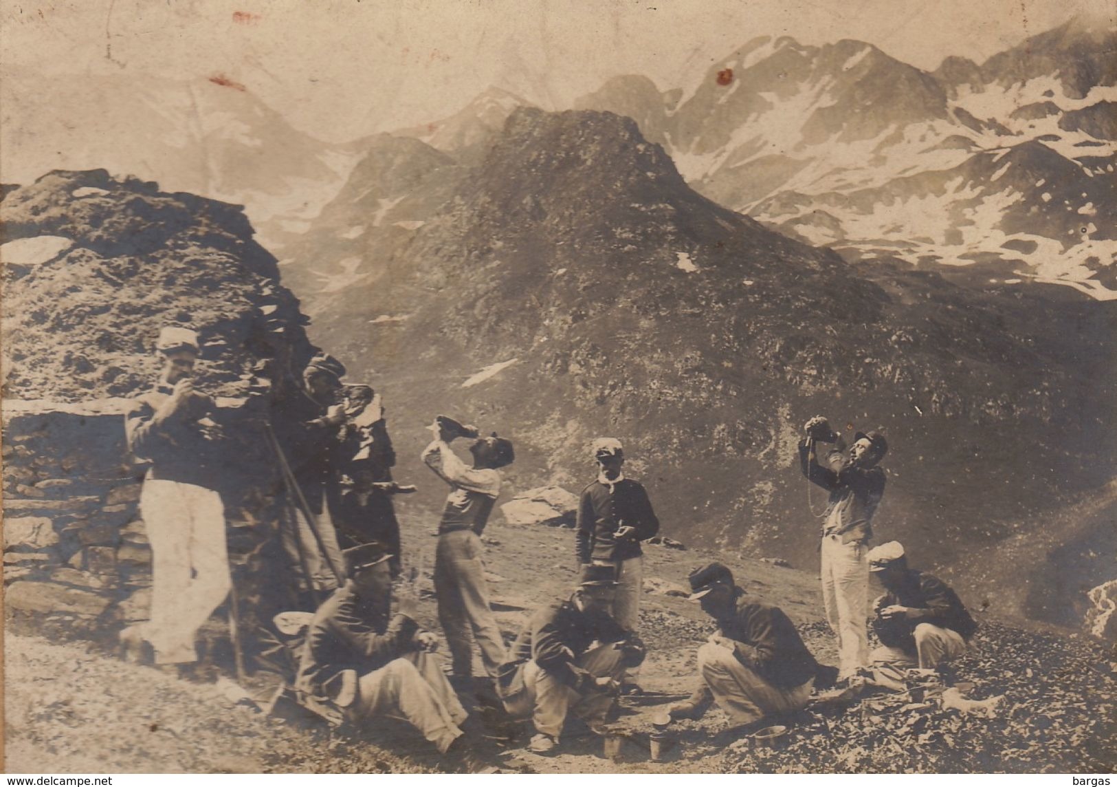 Photo Sur Carton Groupe De Militaire Dans La Haute Montagne De Bareges - Guerre, Militaire