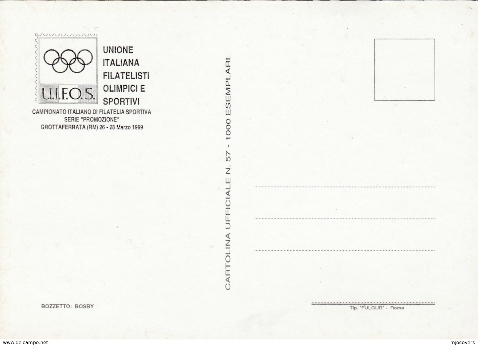 1999 ITALY U.I.F.O.S  OLYMPIC PHILATELISTS UNION Sport EVENT COVER  Postcard Olympics Games Stamps Wine Drink Alcohol - Other & Unclassified