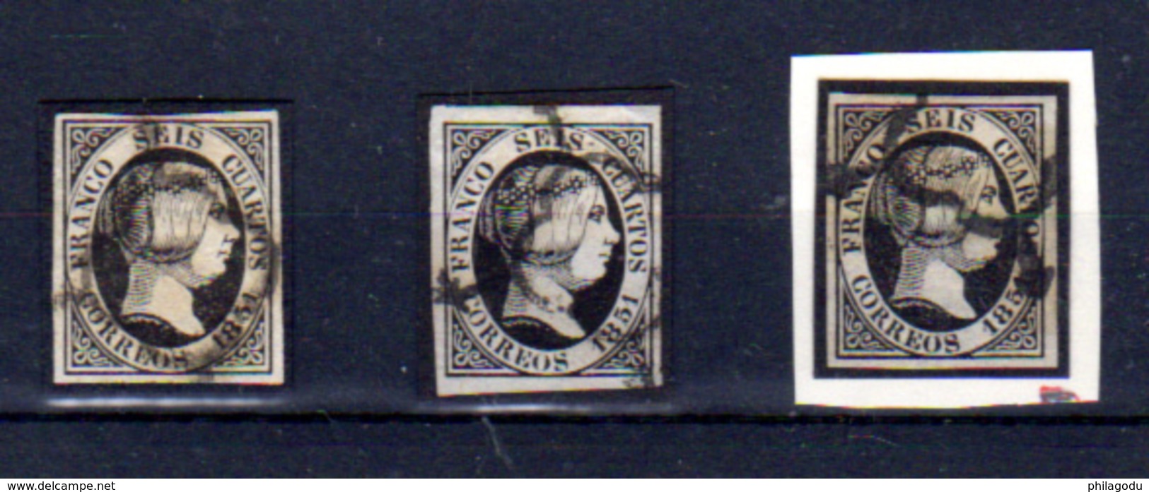 1851  Espagne, Isabelle II, 3 X  6 Ob, Cote 12 €, - Used Stamps