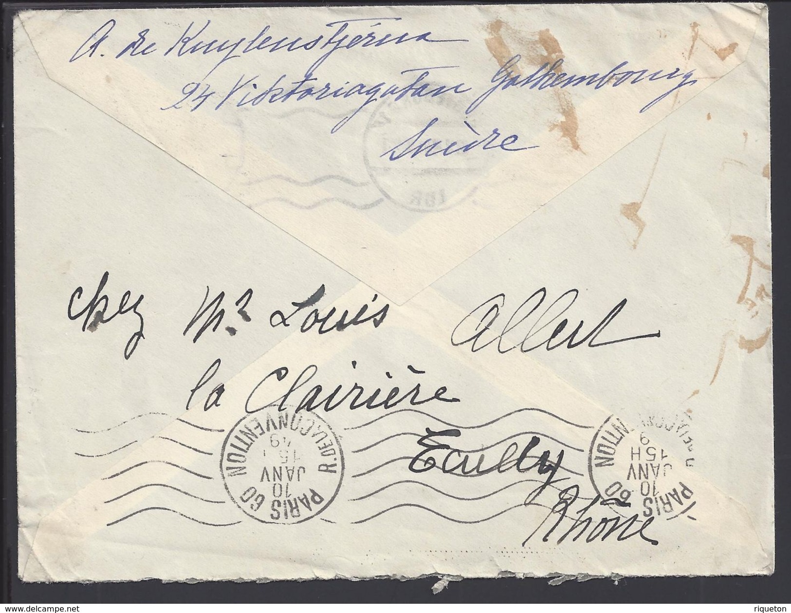 SUEDE - Enveloppe De Goteborg Du 8-1-1949 Pour Paris , Redirigée Vers Ecully (Rhône) FR - B/TB - - 1930- ... Franqueo II