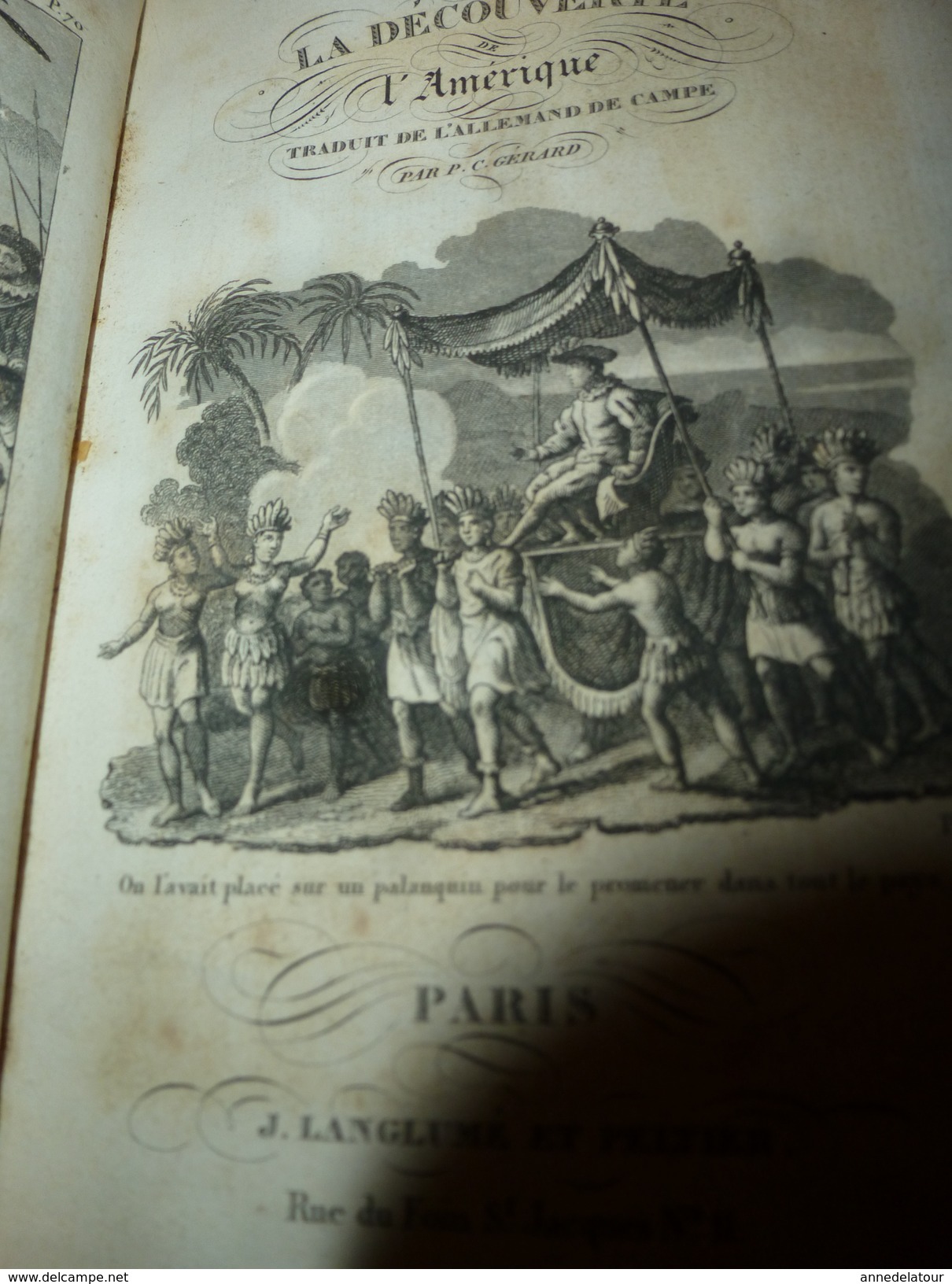 1843 La DECOUVERTE de l'AMERIQUE trad. de l'allemand DE CAMPE par P. C. GERARD (408 p. dont 3 gravures) couverture cuir