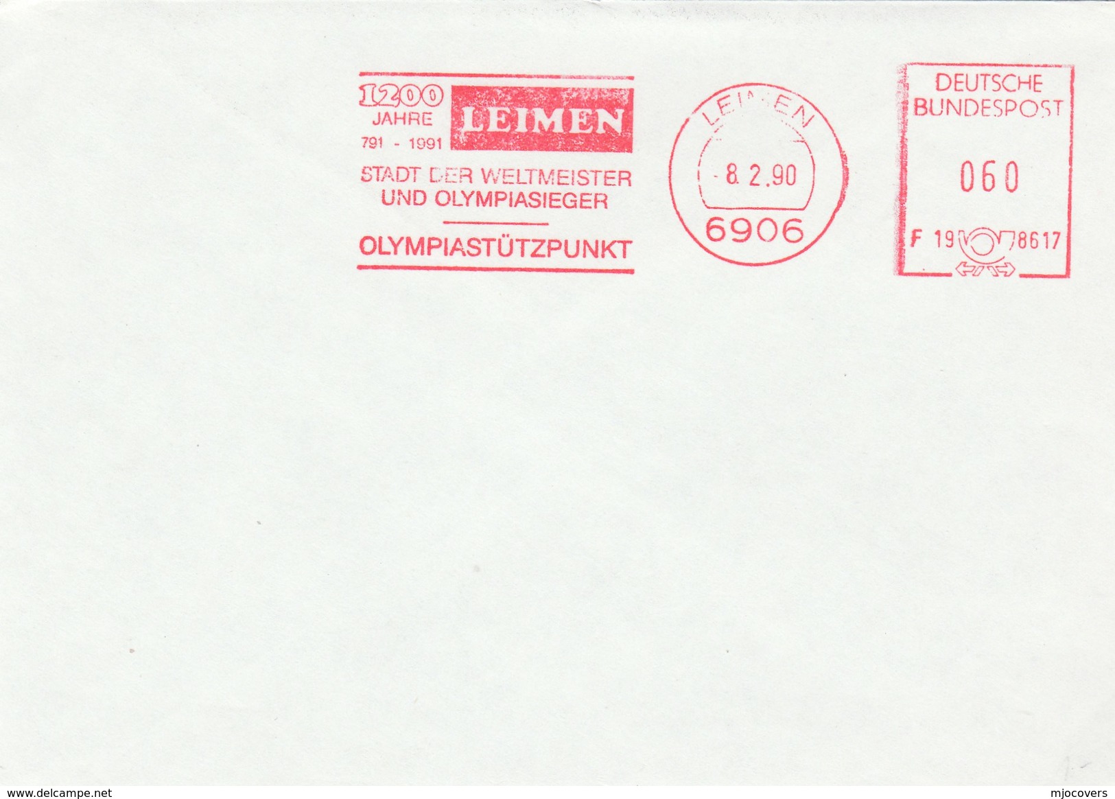 1990 Leimen OLYMPIC CENTRE, OLYMPIC CHAMPIONS COVER METER SLOGAN Stamps Olympics Games Germany Sport - Other & Unclassified