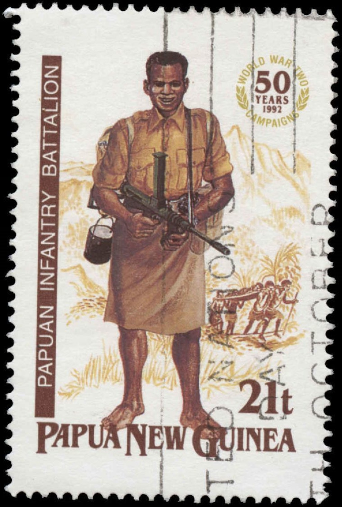 Papua New Guinea Scott # 790, 21t Multicolored (1992) Soldier, Used - Papua New Guinea