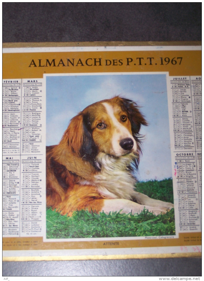 1967 ALMANACH CALENDRIER DES P.T.T, PTT, POSTES, CHIEN, OBERTHUR, ARDENNES 08 - Formato Grande : 1961-70