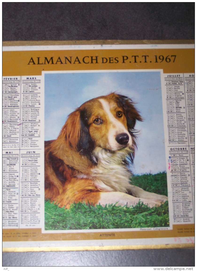 1967 ALMANACH CALENDRIER DES P.T.T, PTT, POSTES, CHIEN, OBERTHUR, ARDENNES 08 - Big : 1961-70