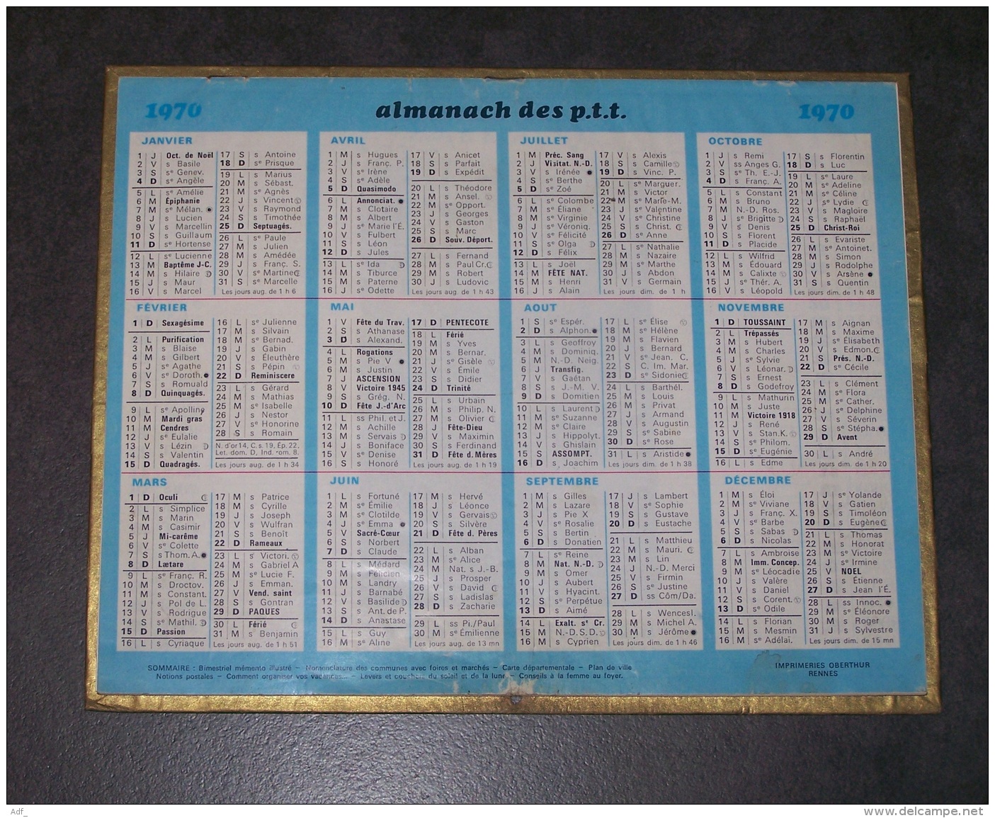 1970 ALMANACH CALENDRIER DES P.T.T, PTT, POSTE, SAINT CADO ( MORBIHAN ), OBERTHUR, ARDENNES 08 - Big : 1961-70