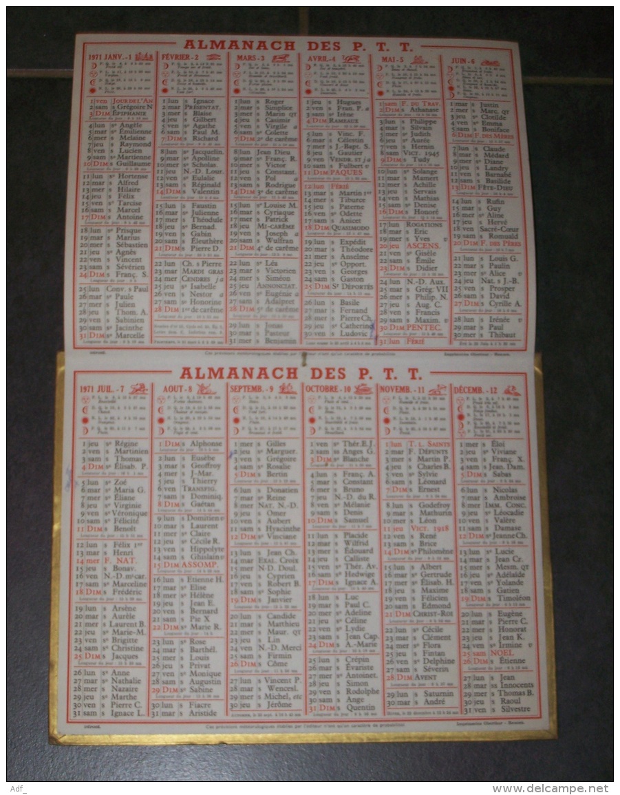 1971 ALMANACH CALENDRIER DES P.T.T, PTT, POSTE, MONT BLANC ET LAC DES GAILLANDES, OBERTHUR, ARDENNES 08 - Tamaño Grande : 1971-80