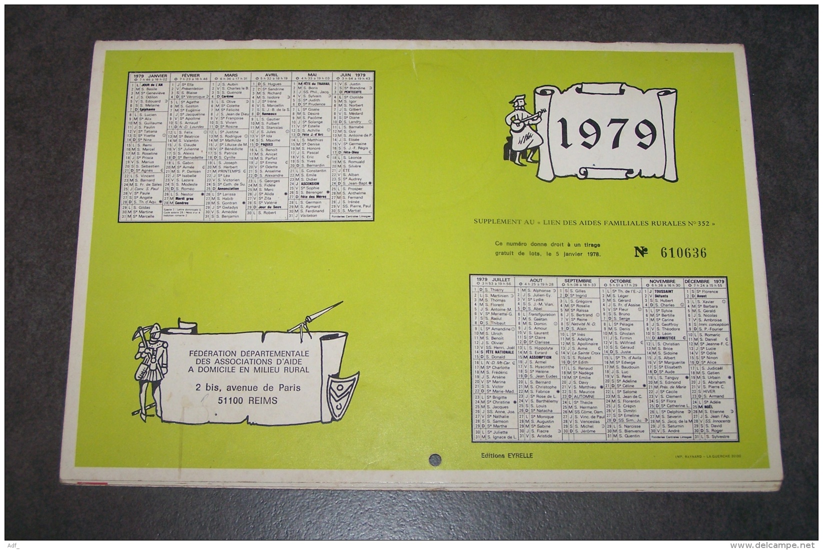 CALENDRIER 1978 L'AIDE FAMILIALE RURALE - Grand Format : 1971-80