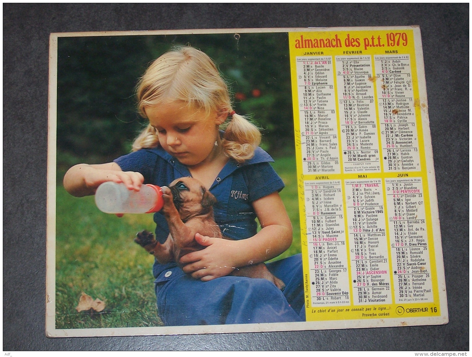 1979 ALMANACH CALENDRIER DES P.T.T, PTT, POSTE, OBERTHUR, MARNE 51 - Tamaño Grande : 1971-80