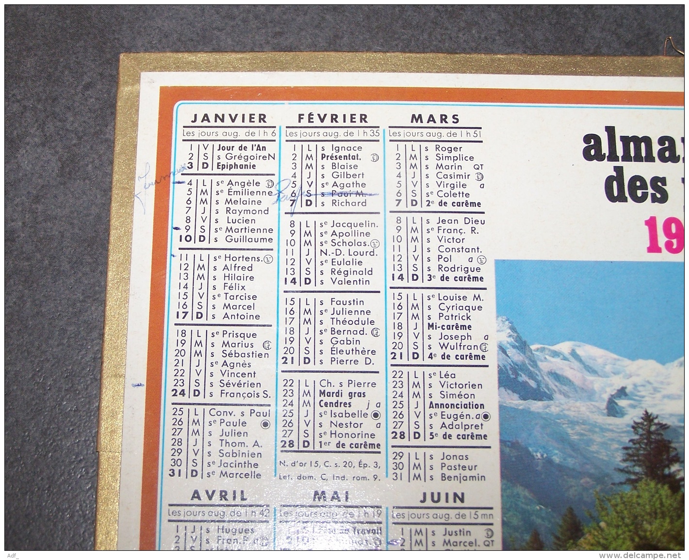 1971 ALMANACH CALENDRIER DES P.T.T, PTT, POSTE, OBERTHUR, FERME DE LA COTE ET MONT-BLANC - Tamaño Grande : 1971-80