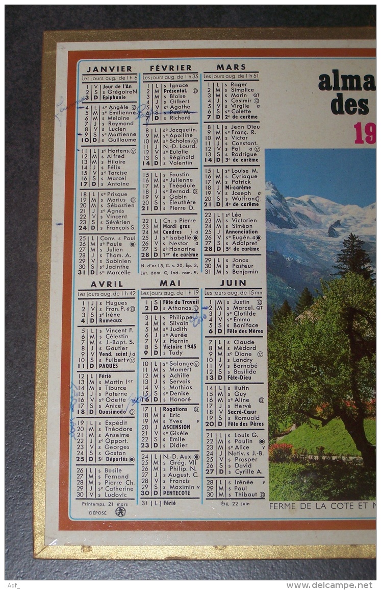 1971 ALMANACH CALENDRIER DES P.T.T, PTT, POSTE, OBERTHUR, FERME DE LA COTE ET MONT-BLANC - Tamaño Grande : 1971-80