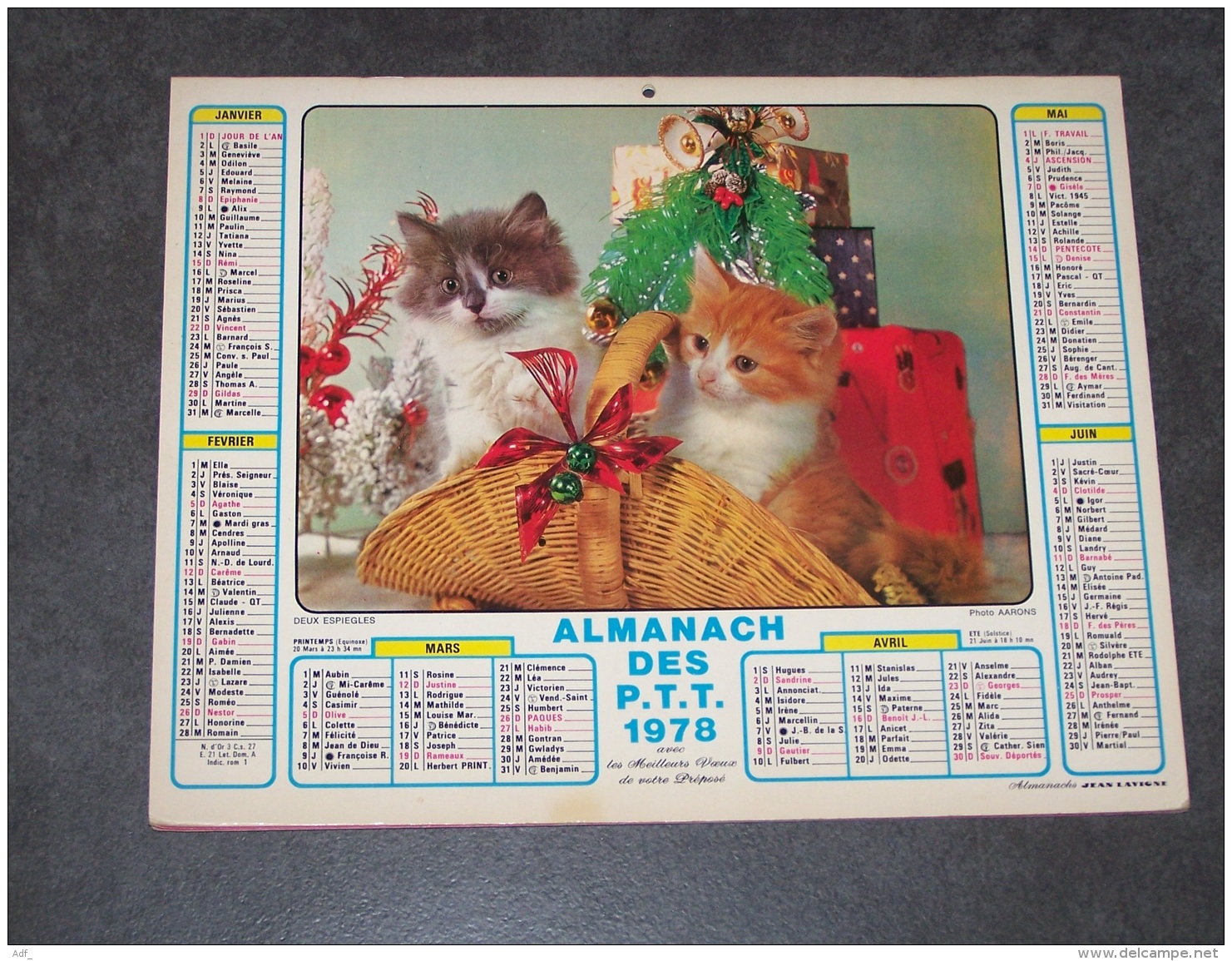 1978 ALMANACH CALENDRIER DES P.T.T, PTT, POSTE, ARDENNES 08, JEAN LAVIGNE - Grand Format : 1971-80