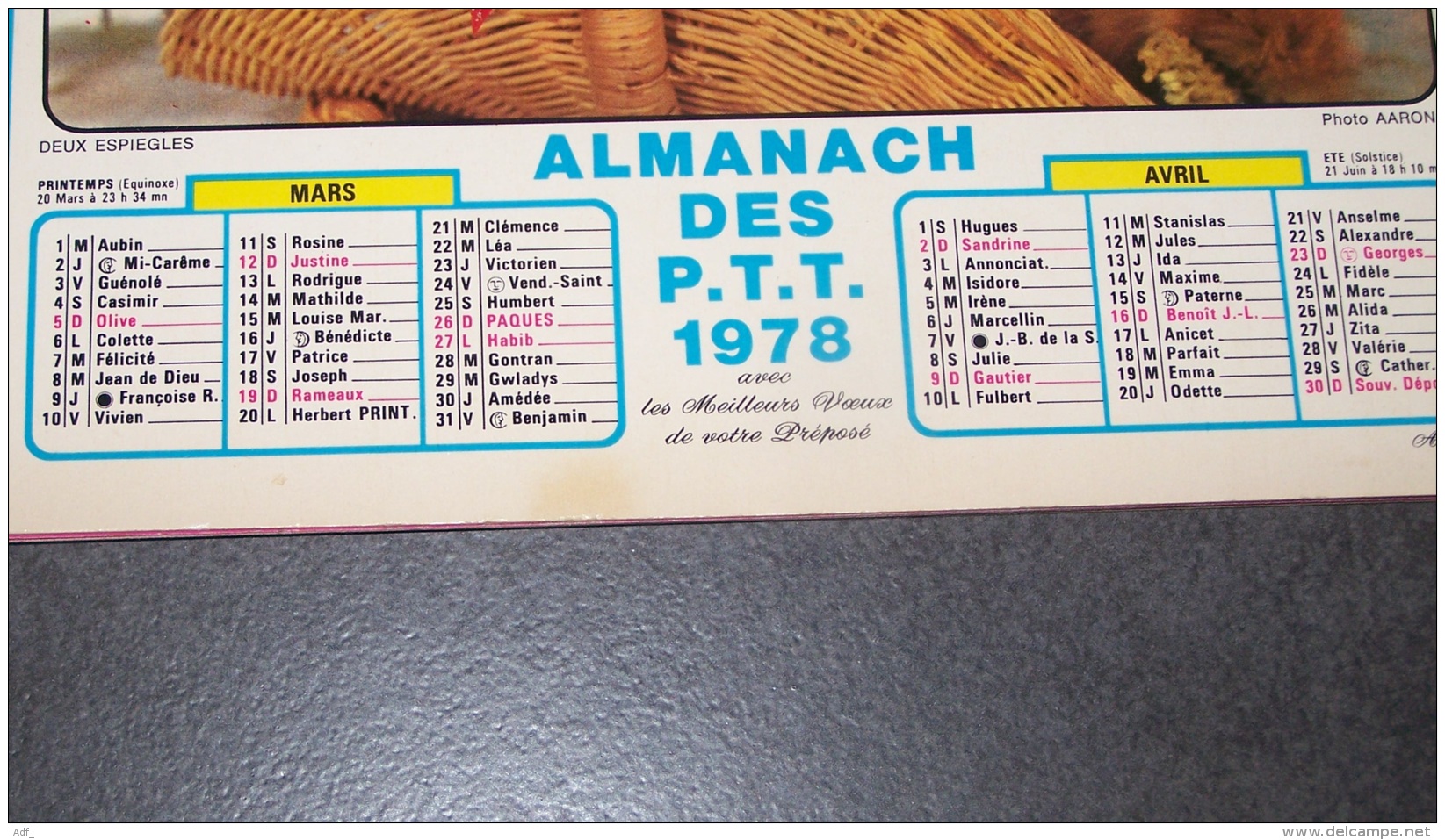 1978 ALMANACH CALENDRIER DES P.T.T, PTT, POSTE, ARDENNES 08, JEAN LAVIGNE - Grossformat : 1971-80