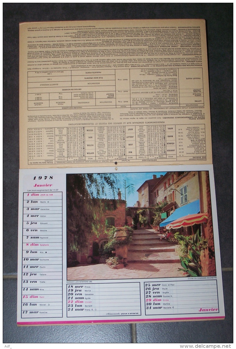 1978 ALMANACH CALENDRIER DES P.T.T, PTT, POSTE, ARDENNES 08, JEAN LAVIGNE - Grossformat : 1971-80