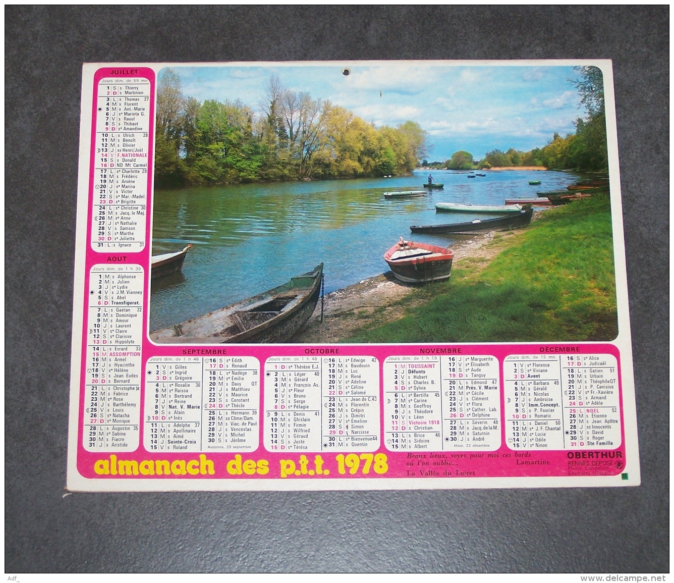 1978 ALMANACH CALENDRIER DES P.T.T, PTT, POSTE, BEZIERS, LA VALLEE DU LOIRET, ARDENNES 08, OBERTHUR - Grossformat : 1971-80