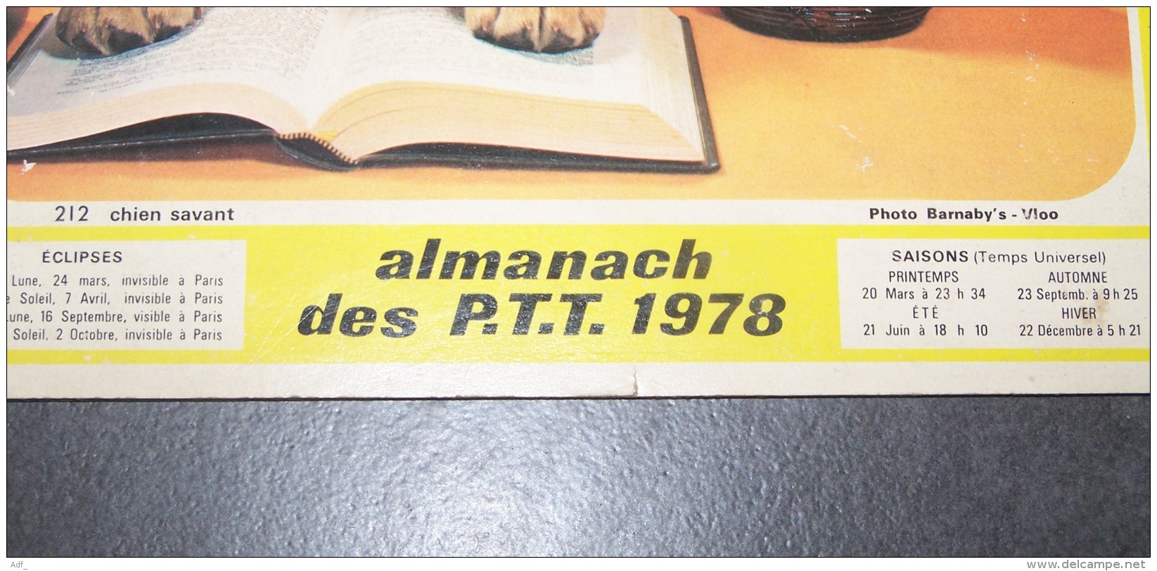 1978 ALMANACH CALENDRIER DES P.T.T, PTT, POSTE, CHIEN SAVANT, CHAT CURIEUX, OLLER, ARDENNES 08 - Tamaño Grande : 1971-80