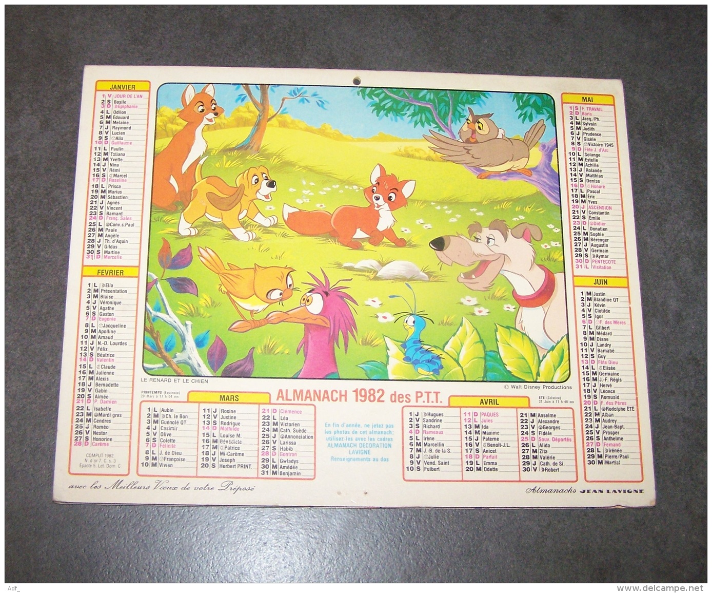 1982 ALMANACH CALENDRIER DES P.T.T, PTT, POSTE, WALT DISNEY PRODUCTIONS, PINOCCHIO, LAVIGNE, ARDENNES 08 - Grossformat : 1981-90