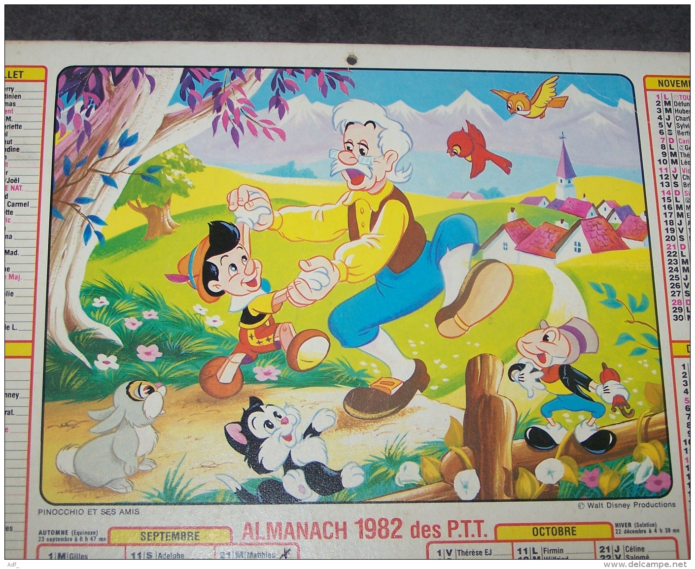 1982 ALMANACH CALENDRIER DES P.T.T, PTT, POSTE, WALT DISNEY PRODUCTIONS, PINOCCHIO, LAVIGNE, ARDENNES 08 - Tamaño Grande : 1981-90