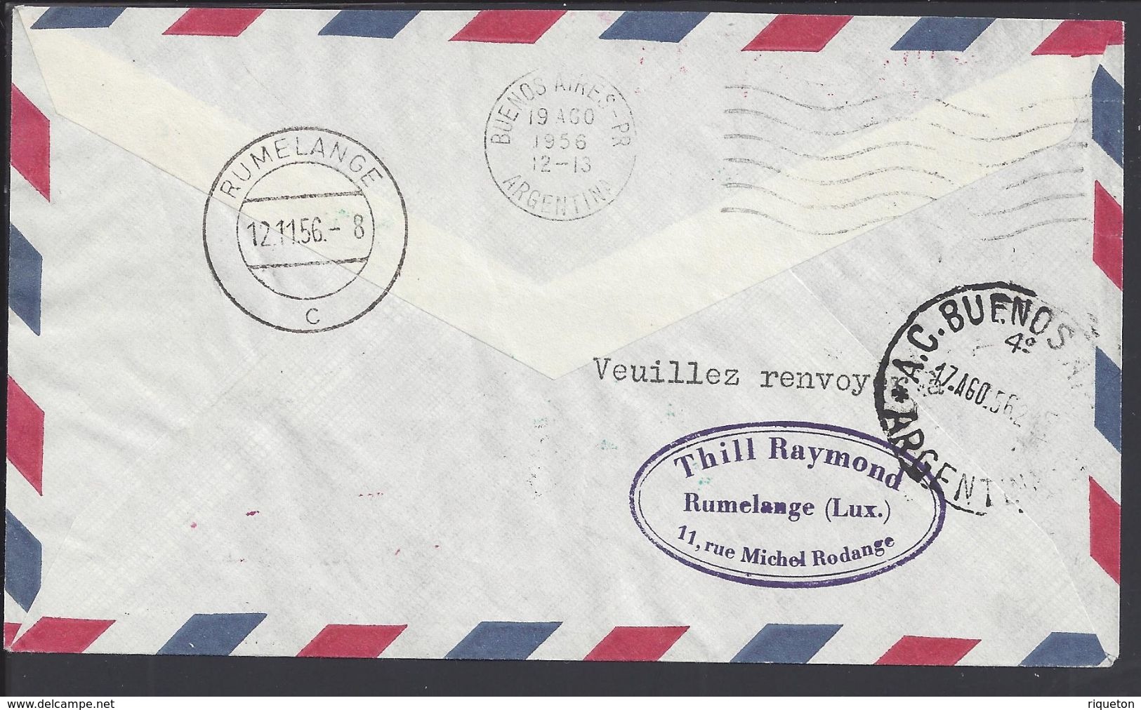 LUXEMBOURG - Timbres 406 Et 512 Sur Enveloppe De Rumelange Pour Buenos-Airès Par Vol Lufthansa Via Dusseldorf - B/TB - - Lettres & Documents