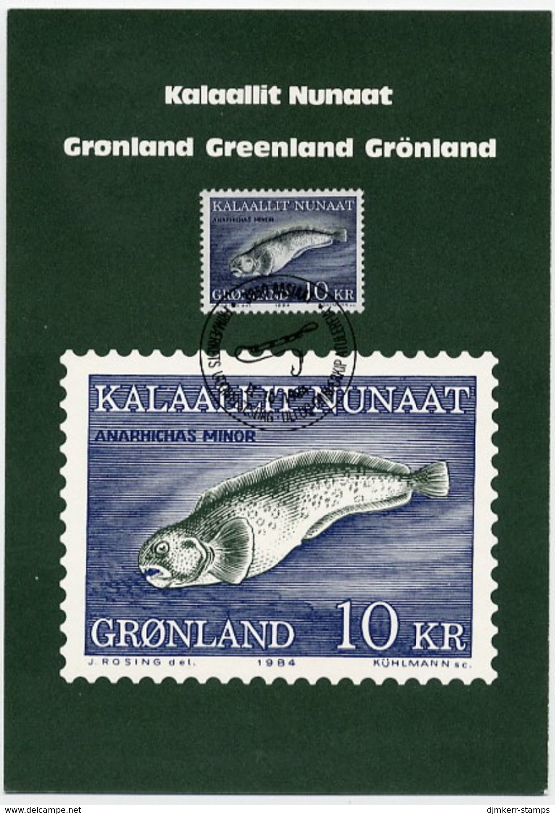 GREENLAND 1984 Wolffish 10 Kr. Definitive On Maximum Card.  Michel 154 - Cartes-Maximum (CM)