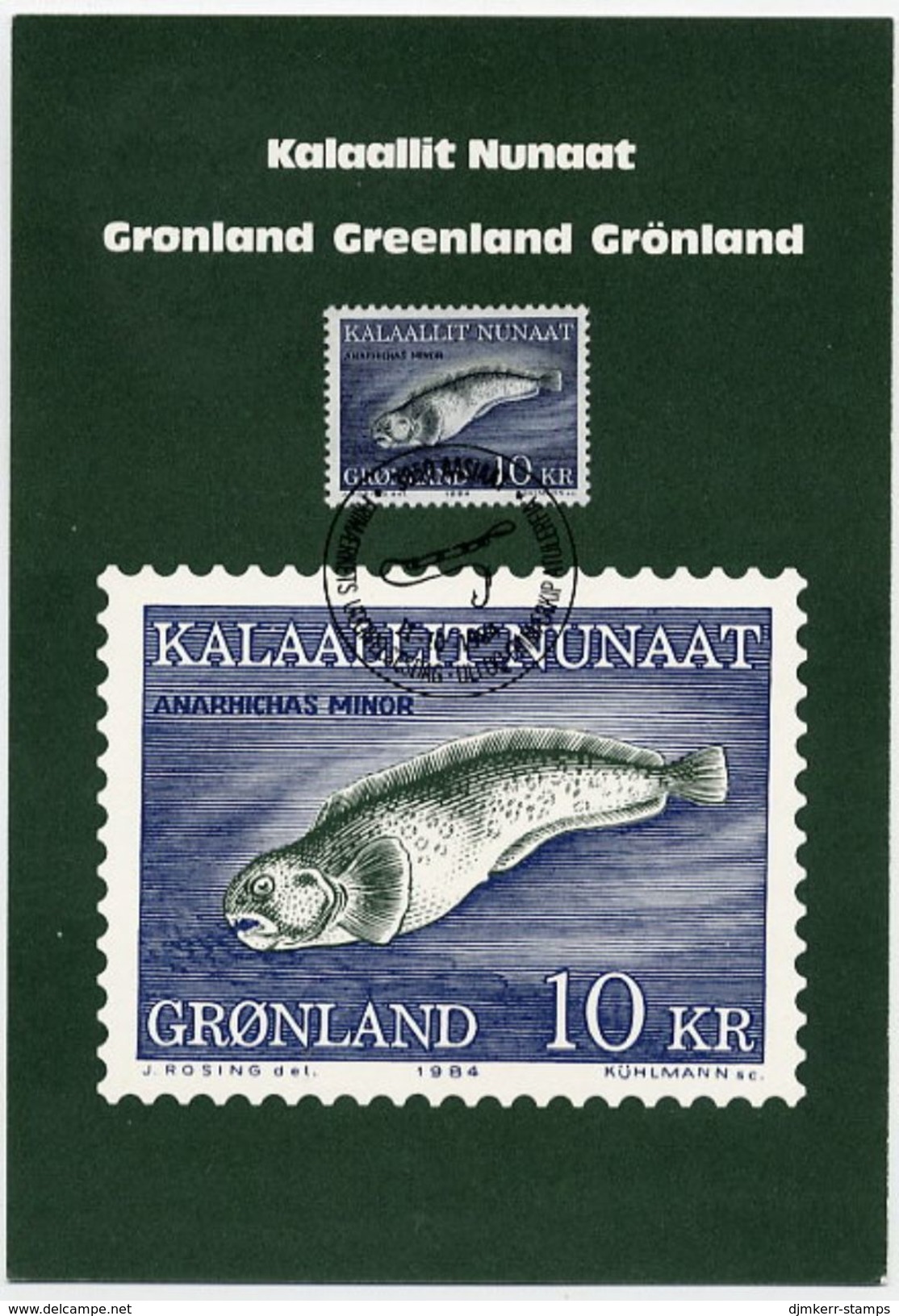 GREENLAND 1984 Wolffish 10 Kr. Definitive On Maximum Card.  Michel 154 - Cartoline Maximum
