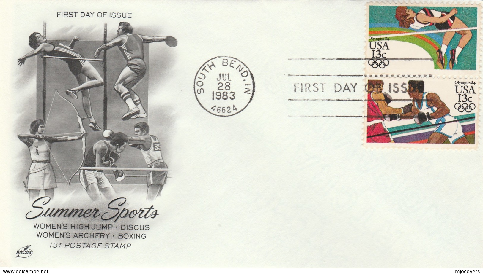 1983 South Bend USA FDC Olympics BOXING HIGH JUMP Stamps Sport Cover Olympic Games - Summer 1984: Los Angeles