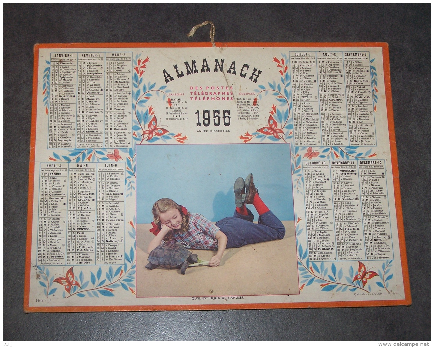 1956 ANEE BISSEXTILE ALMANACH CALENDRIER DES P.T.T, PTT, POSTE, OLLER, QU'IL EST DOUX DE S'AMUSER - Grossformat : 1941-60